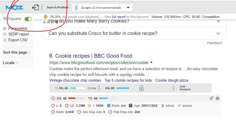 seo - cookie recipe serp snip export